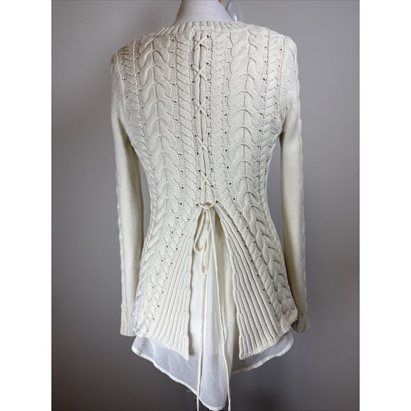 CABI Cottagecore Ethereal Corset Lace Cable Knit Sweater Cream Ivory 3157 S - Picture 3 of 11